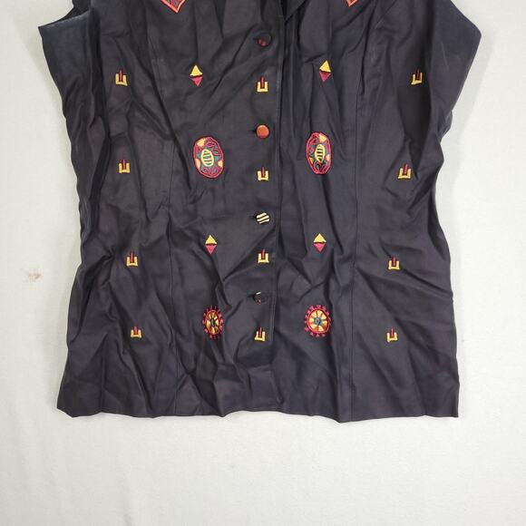 Vtg Gary Fabrikant Vest Womens Sz 14 100% Silk Black Aztec Art To Wear RN 76678 - Picture 10 of 13